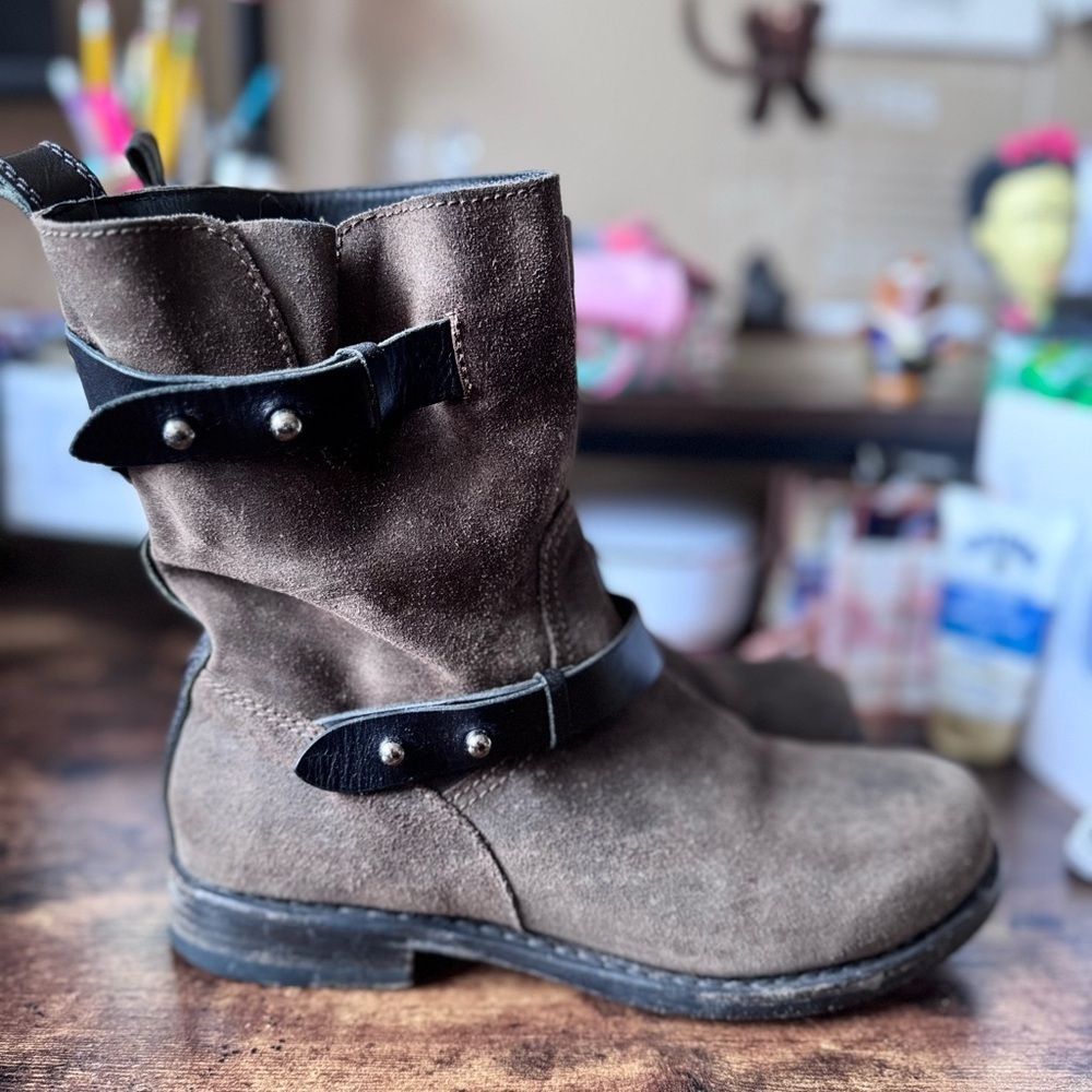 rag & bone brown Suede Moto Boots - Handmade Goodyear Welt - Sz 38